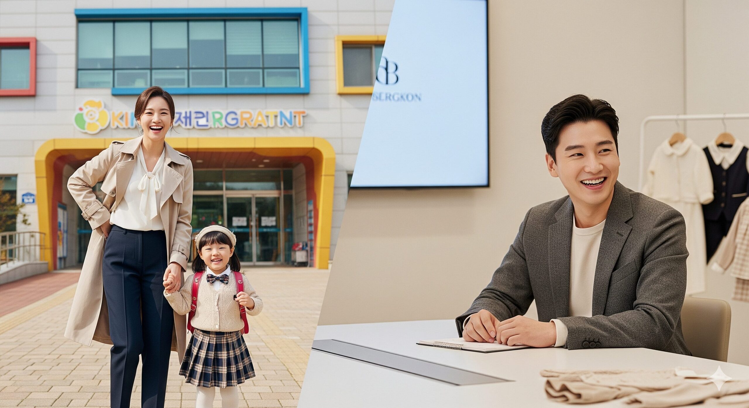 N잡 창업 아이디어인 등원룩 큐레이터의 성공. 엄마와 아이는 패션에 만족하고, 큐레이터는 브랜드와 협업하며 성공한 모습.