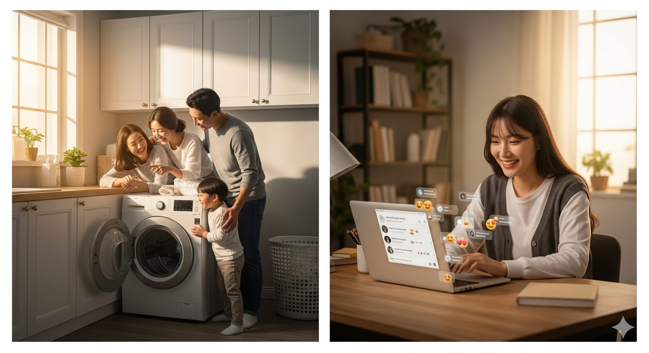 N잡 창업 아이디어로 시작한 신뢰도 높은 리뷰 블로그 덕분에 좋은 제품을 구매해 만족하는 한국인 고객과 성공적인 N잡을 이룬 블로거의 모습.