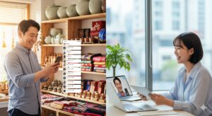 N잡 창업 아이디어인 SNS 운영 대행 서비스 덕분에 중소기업 사장님은 매출 증대를 이루고, 대행 전문가는 성공적인 파트너십에 만족하는 모습.