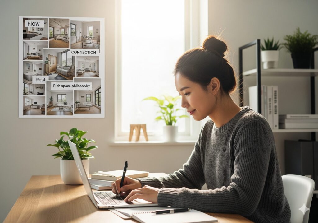 부자 공간 철학 N잡 창업 아이디어, 조화로운 공간에서 만족하는 고객과 성공한 콘텐츠 전문가.