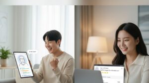 N잡 창업 아이디어인 AI 페르소나 디자인 컨설팅을 통해, 1인 가구 고객이 AI 동반자와 함께 성장하고 컨설턴트는 성공적으로 사업을 운영하는 모습