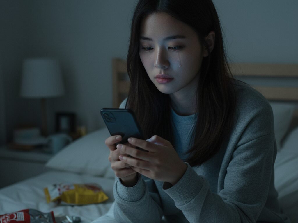 스마트폰 속 완벽하게 포장된 콘텐츠를 보며 진심 피로 증후군을 느끼는 사람